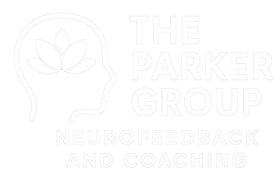 White logo with a simple outline of a human head and a lotus flower inside, representing Neurofeedback. To the right, bold text reads “THE PARKER GROUP” above smaller text: “NEUROFEEDBACK AND COACHING.” Transparent background. White logo with a simple outline of a human head and a lotus flower inside, representing Neurofeedback. To the right, bold text reads “THE PARKER GROUP” above smaller text: “NEUROFEEDBACK AND COACHING.” Transparent background.